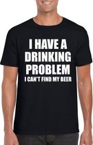 Drinking problem beer tekst t-shirt zwart heren S