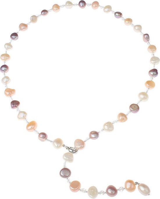 Zoetwater parelketting Adjustable Pearl Soft Colors - echte parels - multi color - wit - roze - zalm - verstelbare ketting - lange ketting - ketting met hanger