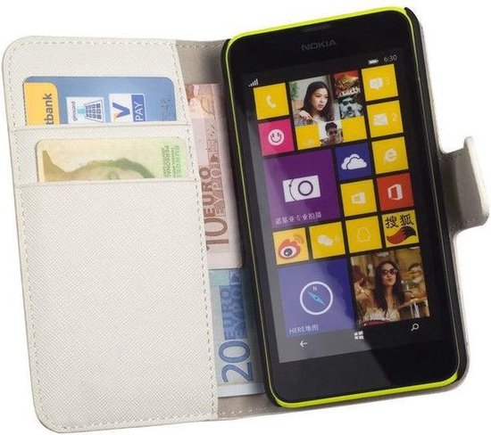HC Bookcase Wit Flip case Wallet Telefoonhoesje Nokia Lumia 630