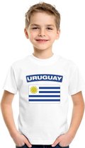 T-shirt met Uruguayaanse vlag wit kinderen XS (110-116)