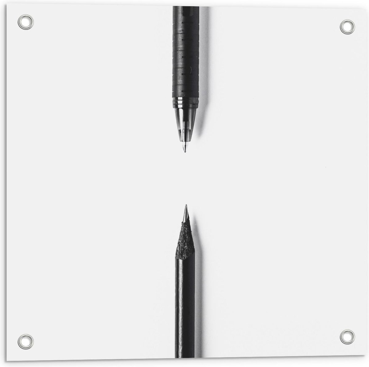 Tuinposter – Zwarte Pen en Potlood op Witte Achtergrond - 50x50cm Foto op Tuinposter  (wanddecoratie voor buiten en binnen) op Prijzenvolger.com