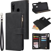 Luxe Telefoonhoesje voor Samsung Galaxy A20s | Hoogwaardig Leren Bookcase | Lederen Wallet Case | Luxe Uitstraling | Pasjeshouder 6 stuks | Portemonnee | Rits | Zwart