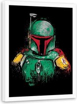 Foto in frame  , Mandalorian Pantser , Star Wars ,70x100cm ,Filmposter , zwart oranje groen , wanddecoratie