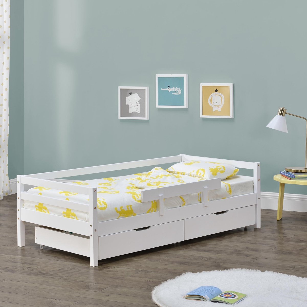 Kinderbed Reykholt met bedbodem en 2 lades 80x160 cm wit
