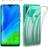 Silicone hoesje transparant met 2 Pack Tempered glas Screen Protector Geschikt voor : Huawei p smart 2020