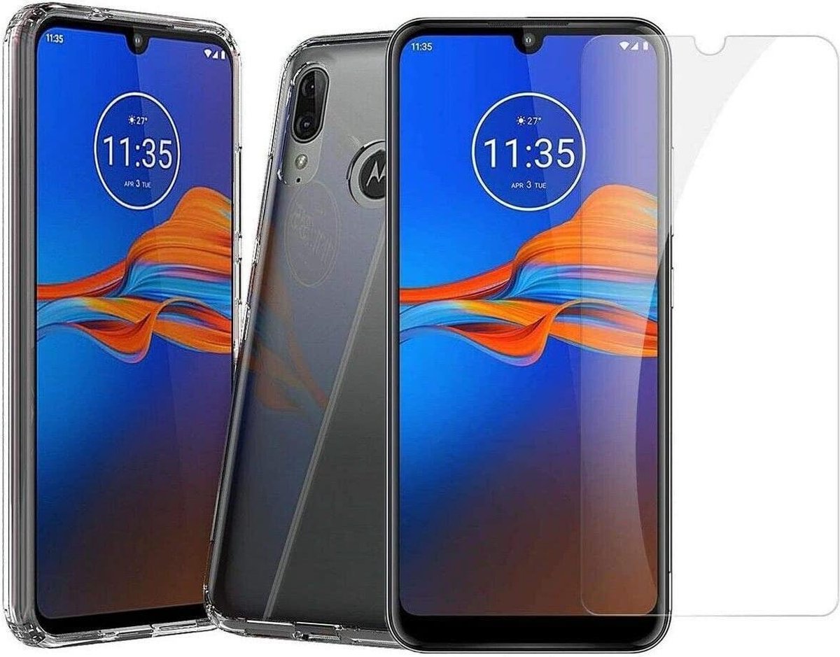 Silicone hoesje transparant met 2 Pack Tempered glas Screen Protector Geschikt voor: Motorola Moto E6 Plus / Motorola Moto E6s