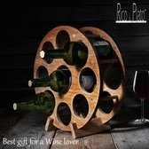Rico & Plato teakhouten rond tafel wijnrek voor 9 van je beste wijnflessen