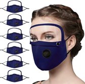6 stuks blauw kleur Gezichtsbedekkingen - spatmasker - Gezichtscherm - Gelaatscherm Spatscherm voor Dames Heren Katoen Wasbaar Herbruikbaar met filter en afneembaar oogschild, stoffen gezicht