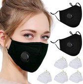 3 stuks Herbruikbare Mondkapje - Valve mondmasker Zwarte met 6 stuks vervangbaar  filters