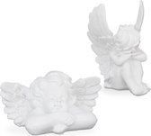 Relaxdays beeldje engel - 2x - tuinbeeld - engelen beelden - grafbeeld - grafdecoratie - wit