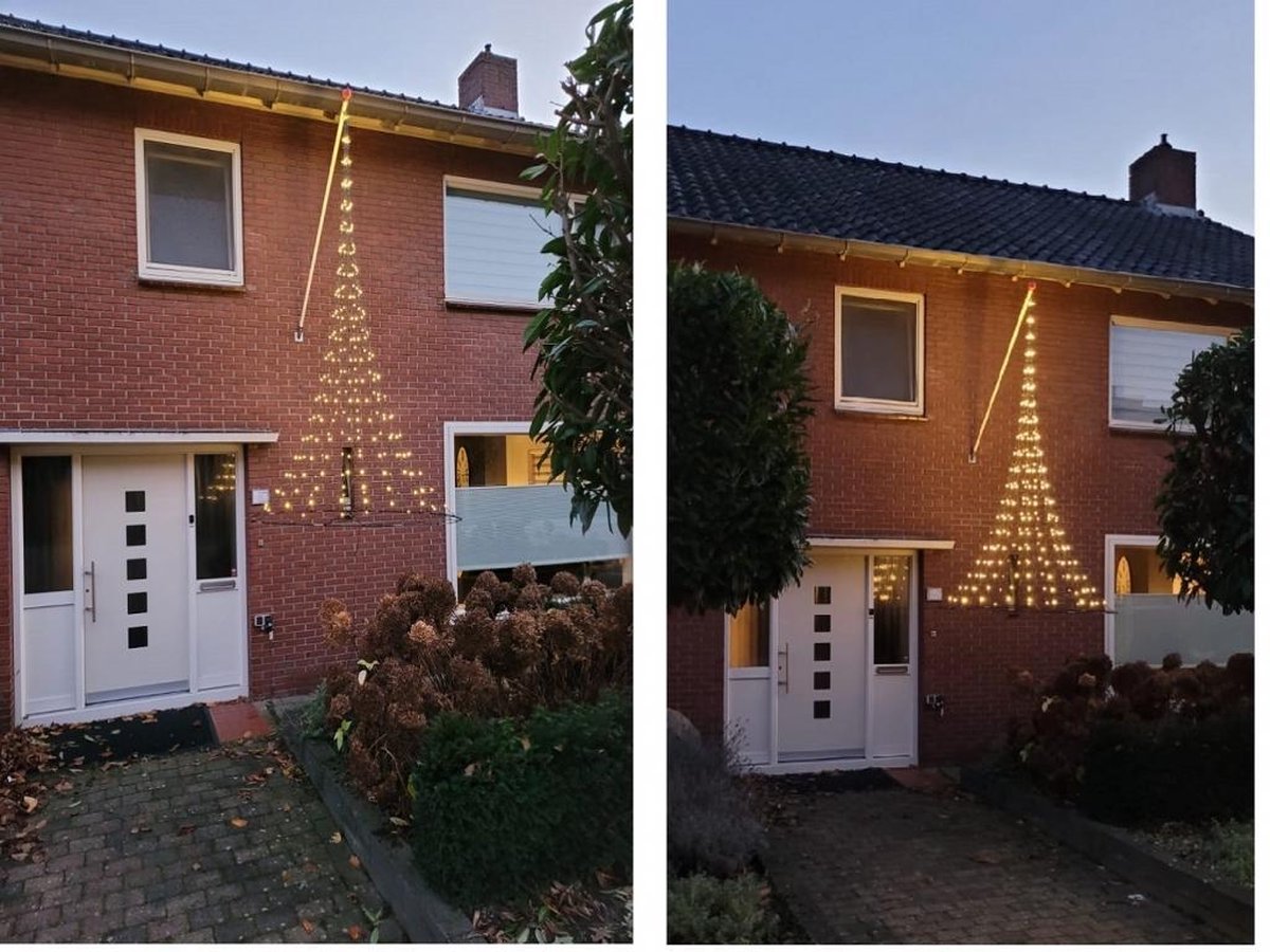 Vlaggenmast kerstverlichting gevel, hangende 3D kerstboom 3