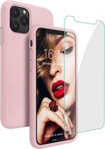 Siliconen Backcover Hoesje Pink Sand  + Tempered Glas Screenprotector Geschikt voor: Apple iPhone 11 Pro