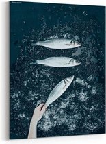 Schilderij - Raw fresh sea bass fish with ice — 70x100 cm