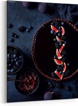 Schilderij - Dark chocolate and fig tart with fresh berries — 70x100 cm