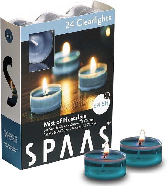 Bougies chauffe-plat parfumées Spaas Clearlights - Brume de nostalgie - Sel de mer et agrumes - 24 pièces