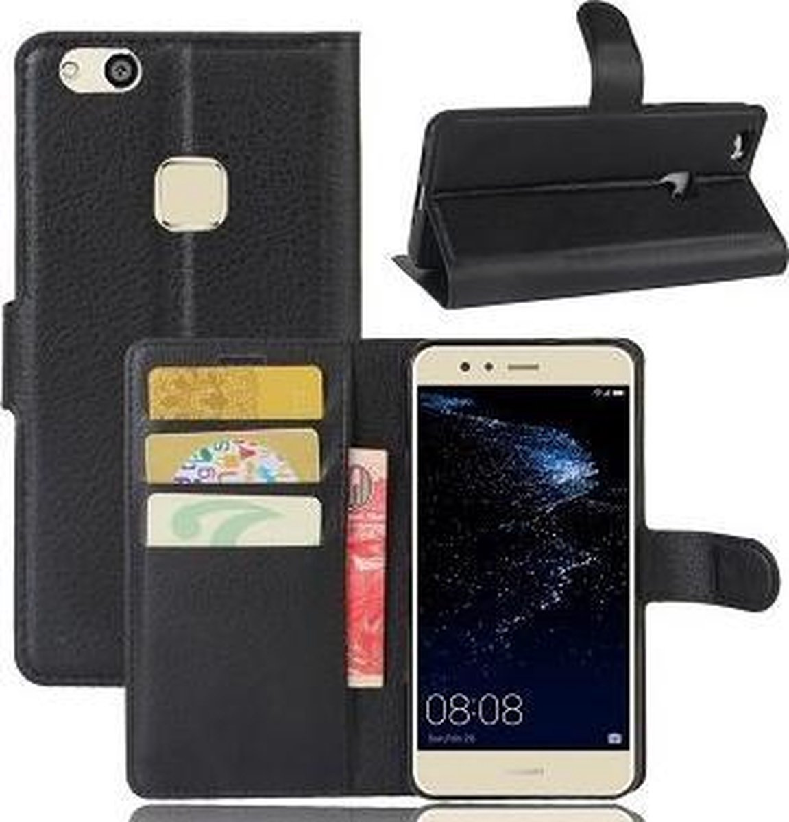 Huawei P10 Lite Hoesje Wallet Case Zwart