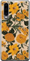 Huawei P30 hoesje - Retro flowers - Soft Case Telefoonhoesje - Bloemen - Geel