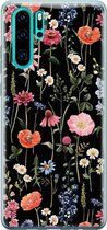Huawei P30 Pro hoesje - Dark flowers - Soft Case Telefoonhoesje - Bloemen - Zwart