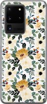 Samsung S20 Ultra hoesje - Gele bloemen | Samsung Galaxy S20 Ultra hoesje | Siliconen TPU hoesje | Backcover Transparant