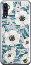 Samsung Galaxy A50/A30s hoesje siliconen - Witte bloemen - Soft Case Telefoonhoesje - Bloemen - Blauw