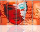 Schilderij Gezicht van een vrouw in kleuren, 5 luik, 4 maten