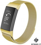 Milanees Smartwatch bandje - Geschikt voor Fitbit Charge 3 Milanese bandje - goud - Strap-it Horlogeband / Polsband / Armband - Maat: Maat L