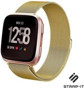 Milanees Smartwatch bandje - Geschikt voor Fitbit Versa / Versa 2 Milanese band - goud - Strap-it Horlogeband / Polsband / Armband - Maat: Maat S