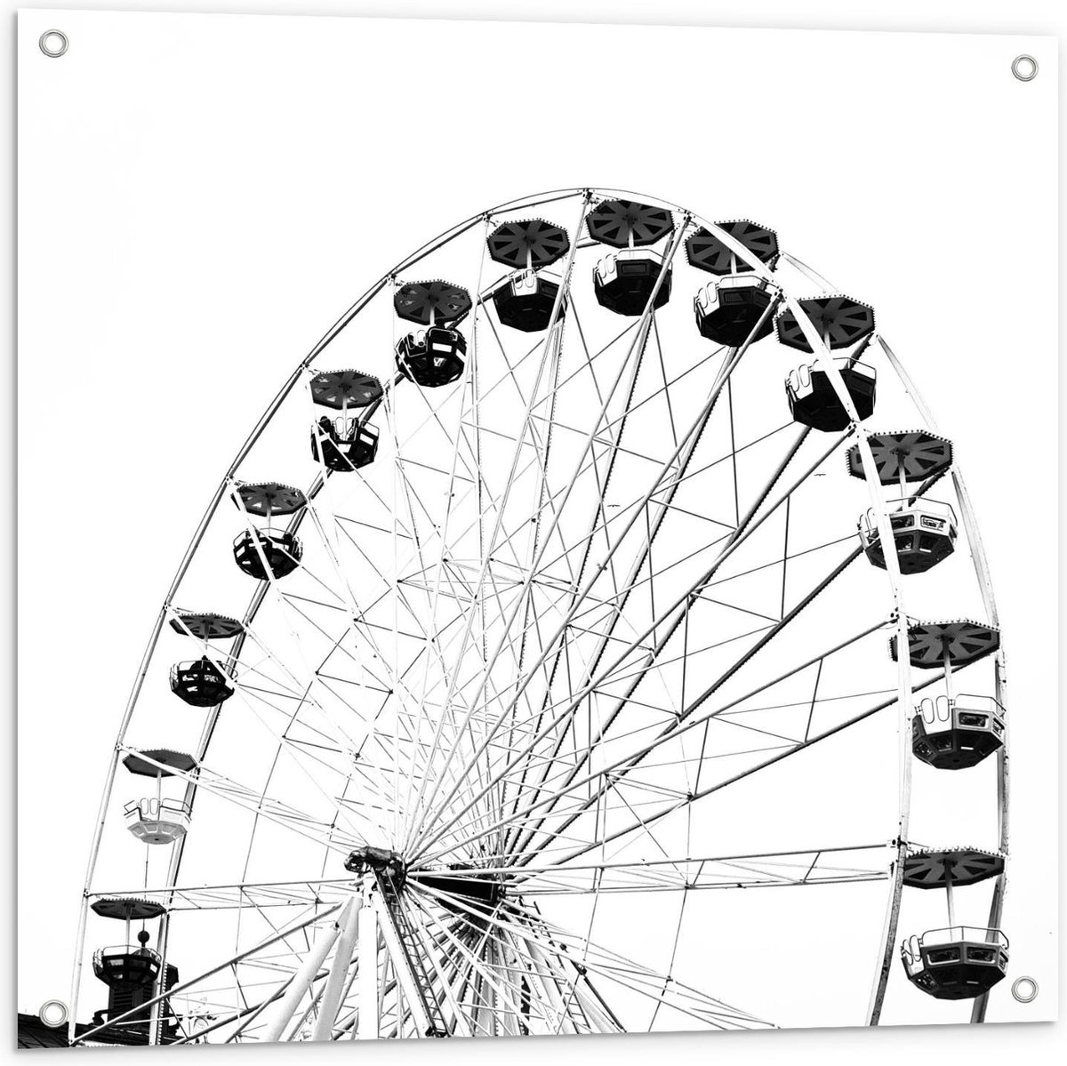 Tuinposter – Reuzenrad met Parasolletjes (zwart-wit) - 80x80cm Foto op Tuinposter (wanddec