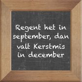 Wijsheden op krijtbord tegel over Weer met spreuk :Regent het in september dan valt Kerstmis in december