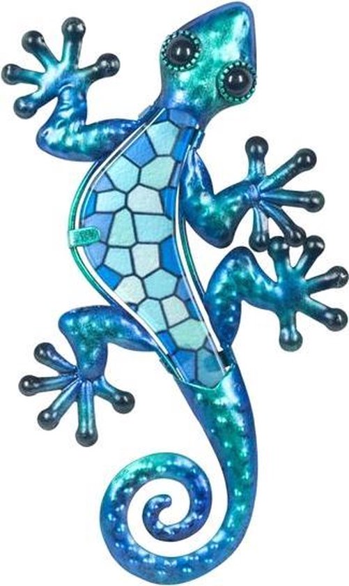 Onthewall | Salamander | metaal & glas | mozaiek | blauw | S | 21 x 12cm