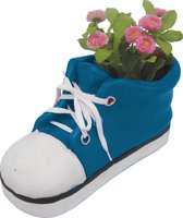 Plantenbak - kunststof plantenbak - schoen plantenbak - blauw - 19,5 cm hoog - voor huis en tuin - excl. plant