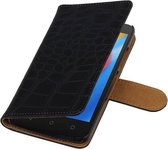 Wicked Narwal | Croco bookstyle / book case/ wallet case Hoes voor Motorola Moto C Zwart