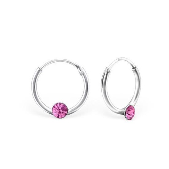 Aramat jewels ® - 925 sterling zilveren kinder oorringen met donker roze kristal