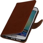 Wicked Narwal | Echt leder bookstyle / book case/ wallet case Hoes voor Samsung Galaxy S6 Edge G925F Bruin