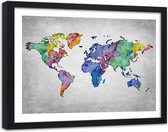 Foto in frame , Wereld in kleur 2 , Wereldkaart , 120x80cm , wanddecoratie ,Premium print