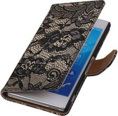 Wicked Narwal | Lace bookstyle / book case/ wallet case Hoes voor sony Xperia M4 Aqua Zwart