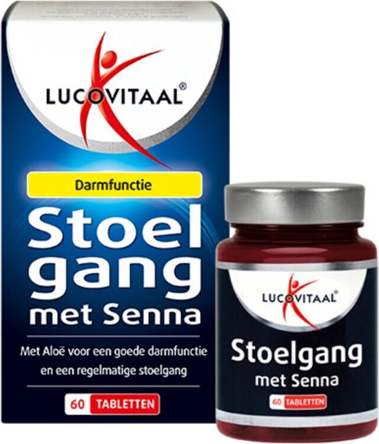 Doos en pot met Lucovitaal Stoelgang met Senna. 60 tabletten met aloë.