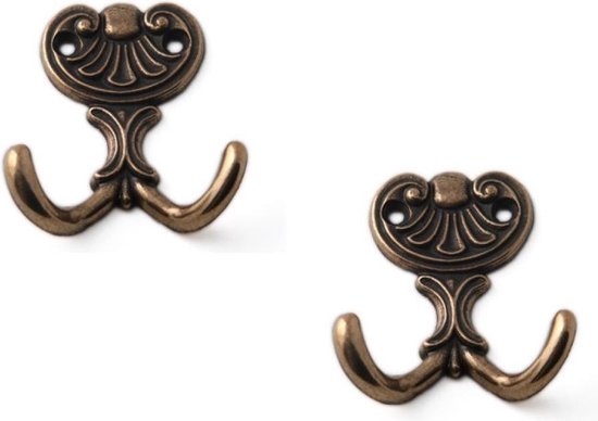 5x Luxe kapstokhaken / jashaken vermessingd met dubbele haak - antiek brons  -... | bol.com