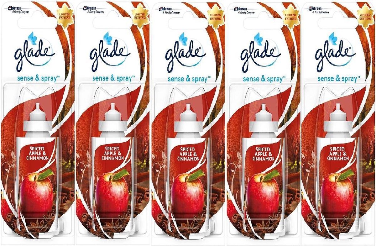 5x 18ml Glade Sense & Spray NAVULLING voor luchtverfrisser met geur Spiced Apple & kaneel