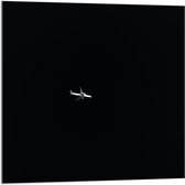 Acrylglas - Wit Vliegtuig op Zwarte Achtergrond - 100x100cm Foto op Acrylglas (Wanddecoratie op Acrylglas)