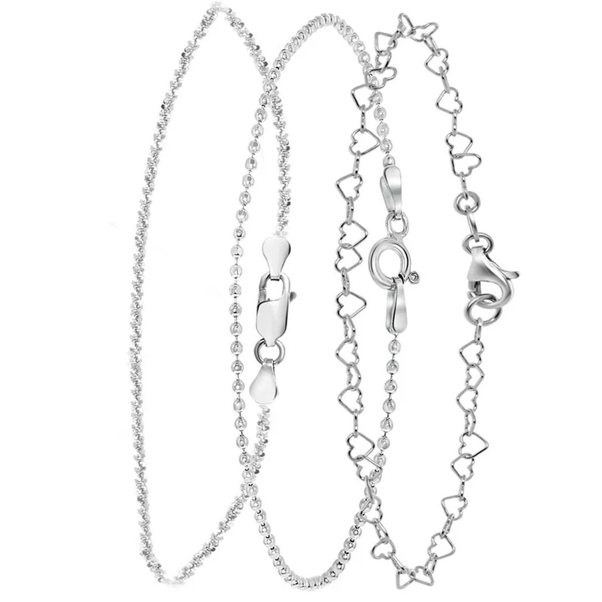Lucardi Dames Gerecycled zilveren set met 3 armbanden - Cadeau Set - 925 Zilver - Zilverkleurig - Lucardi