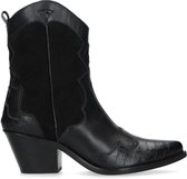 Manfield - Dames - Zwarte leren cowboy laarzen - Maat 37