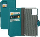 Mobiparts hoesje geschikt voor Apple iPhone 12/12 Pro - Saffiano Wallet/Portemonnee hoesje - Magneet Sluiting - 3 Opbergvakken - Blauw