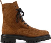 Mace Vrouwen Suède Crocoprint Veterboots / Laarzen / Damesschoenen M1032 - Cognac - Maat 38