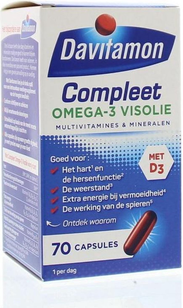 Davitamon Compleet + Omega 3 Visolie - Multivitamine - Voedingssupplement -  70 Capsules | bol.com
