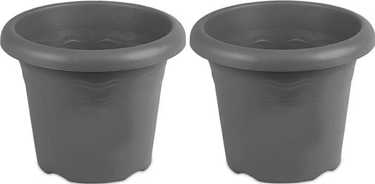 Hega hogar Set van 4x stuks grijze ronde plantenpot bloempot Flori 18 cm kunststof Onbreekbare plantenbakken bloembakken Tuin decoraties