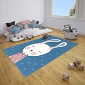 Kindervloerkleed bunny Happy - blauw 80x150 cm