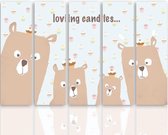 Schilderij , Loving Candies , 4 beren , 4 maten , 5 luik , multikleur , wanddecoratie , Premium print , XXL