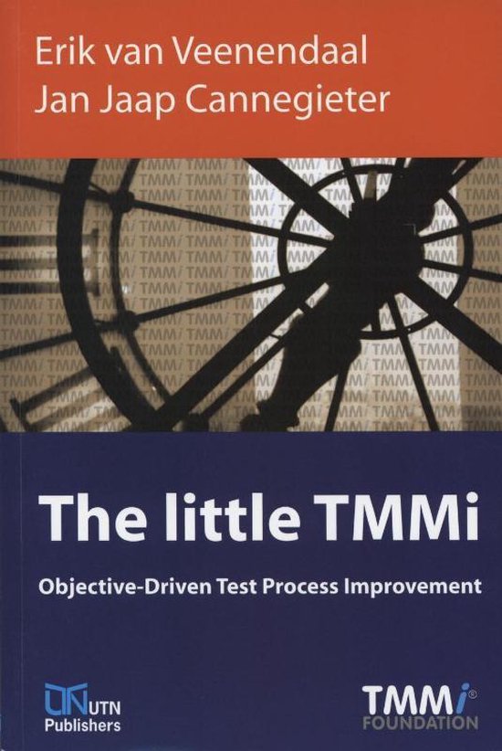 Boek 'The little TMMi' met Erik van Veenendaal en Jan Jaap Cannegieter op de voorkant met een abstracte afbeelding van een wiel.