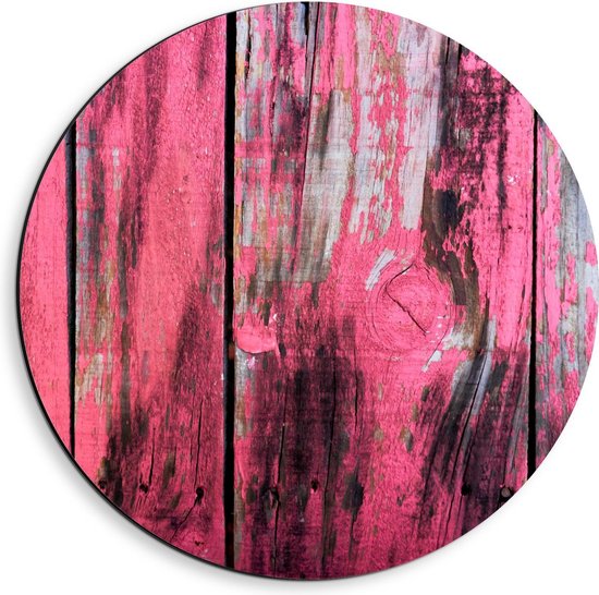 Dibond Wandcirkel - Roze Houten Muur - 40x40cm Foto op Aluminium Wandcirkel (met ophangsysteem)